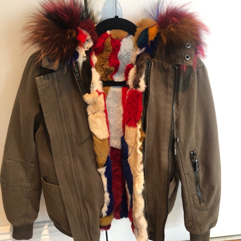 BELLE FARE sizeS Army green Bomber JKT w/ Multicolor fox color & zip out lining